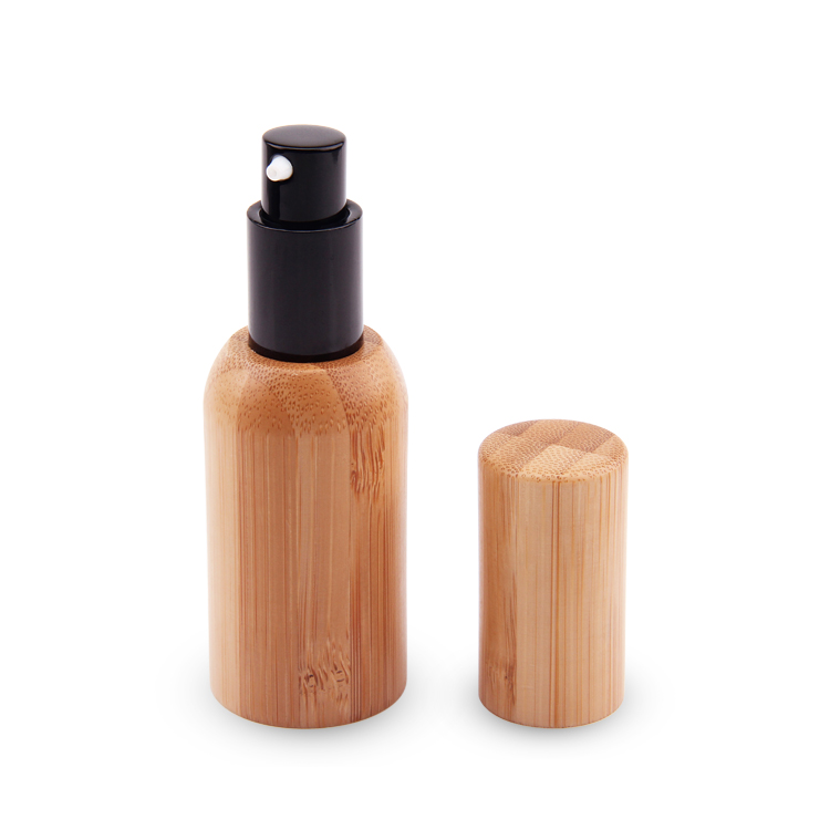 Champú cosmético de bambú de plástico Biodegradable de 30 ml botella de spray de niebla fina de plástico PP con tapa de bambú