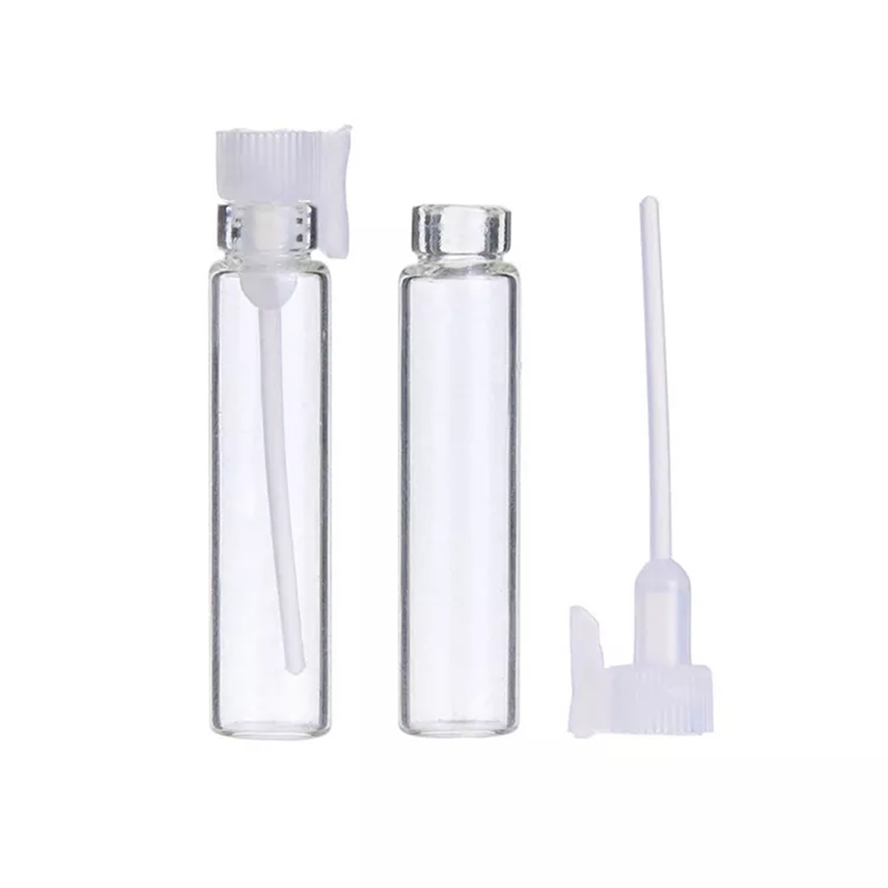 Enchufe blanco negro portátil 1ml 1.5ml 2ml 3ml mini subpaquete de vidrio botellas transparentes pequeña botella de perfume vacía muestra tubo de ensayo viales delgados 