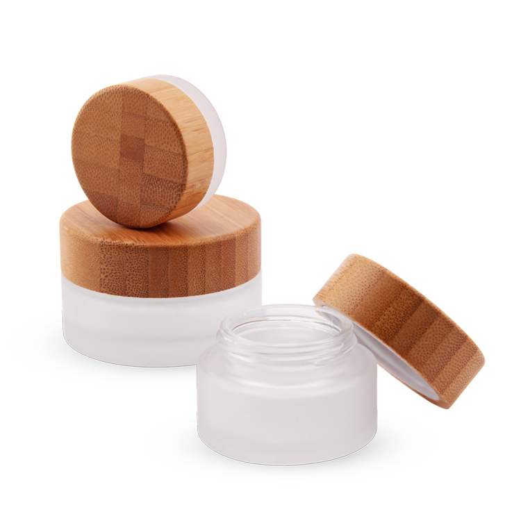 Frasco de vidrio de 30ml, 50ml, 100ml, envase de cosméticos, tapa de bambú, recipiente para crema facial, frasco de crema de vidrio con tapa de bambú