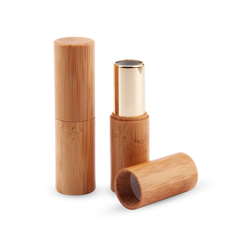 Gran oferta de cosméticos, embalaje ecológico, hermosa botella de lápiz labial de bambú, maquillaje, tubo de bálsamo labial dorado