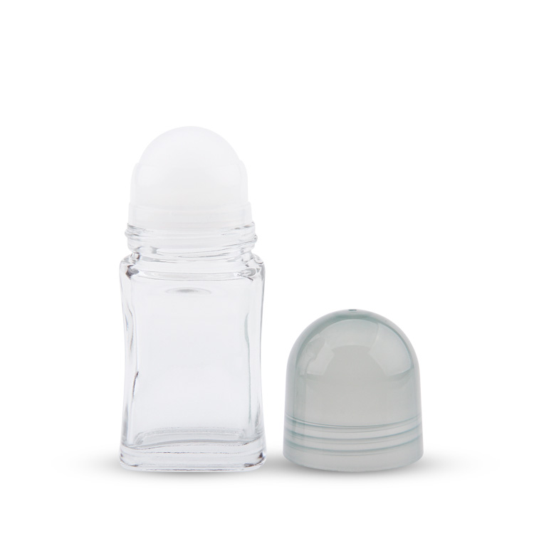 Clear Large Deodorant Cosmetic Packaging Perfume 50ml Black Grey Glass Venta al por mayor Roller Ball Bottles