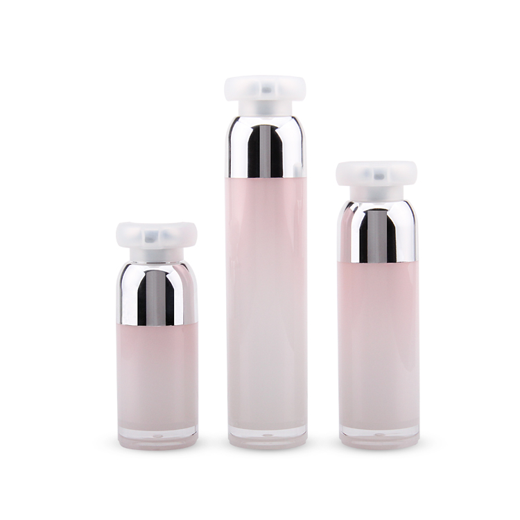 Venta al por mayor, envases cosméticos vacíos personalizados, etiqueta privada a granel, botella de bomba sin aire de 30ml, botella de loción sin aire rosa