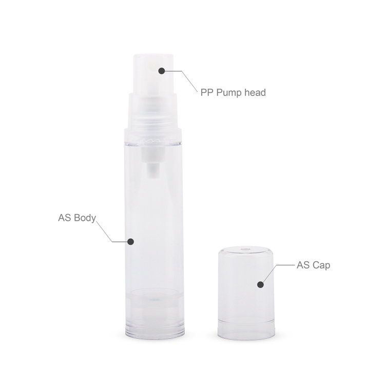 Envases para el cuidado personal Envases cosméticos AS PP PE 5/10/12/15ML Botellas cosméticas transparentes sin aire de lujo con bomba sin aire