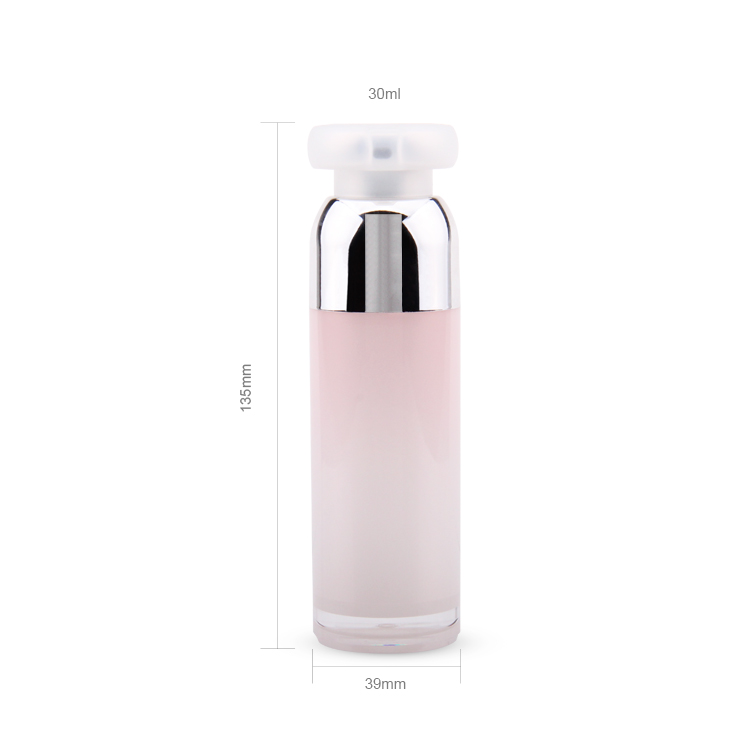 Venta al por mayor, envases cosméticos vacíos personalizados, etiqueta privada a granel, botella de bomba sin aire de 30ml, botella de loción sin aire rosa